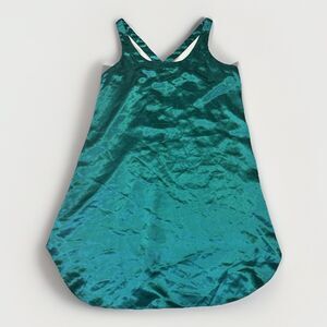 Vintage Val Mode Emerald Green Satin Chemise | Size S | Bow Back Slip Dress